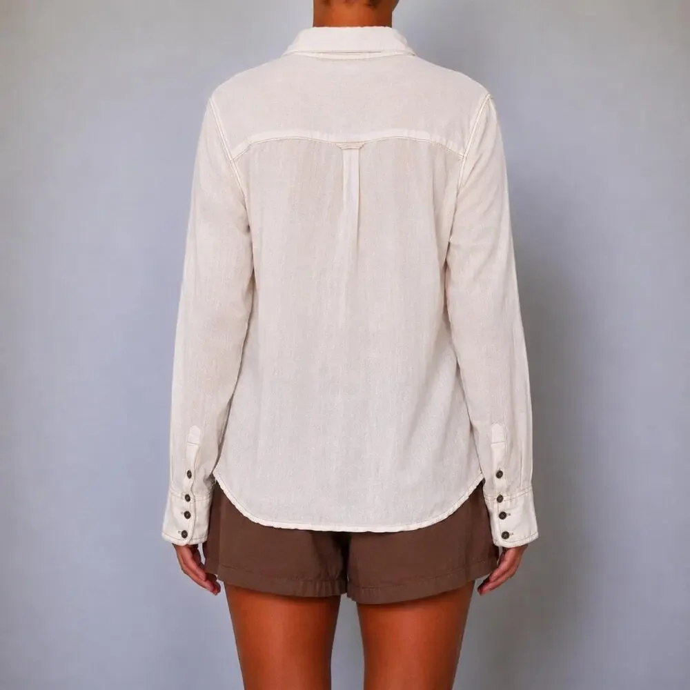 Free People Coastal Ivory Contrast Stitch Oversized Button Down Coverup Size S-L